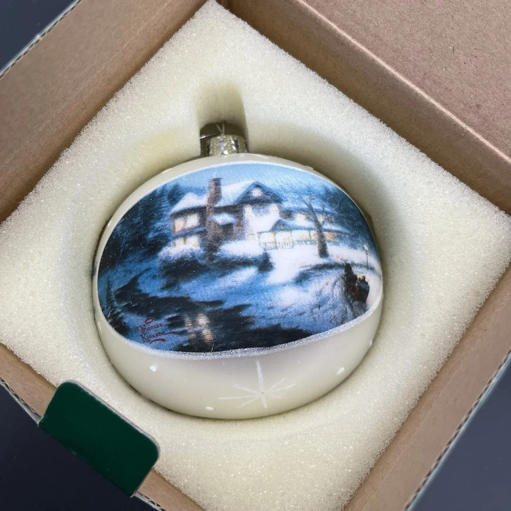 Thomas Kinkade Moonlit Sleigh Ride Christmas Ball Ornament Painter of Light NIB